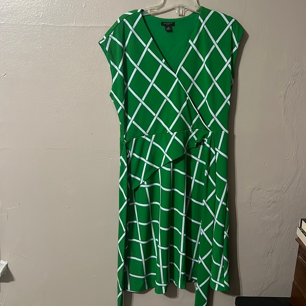 Ann Taylor XSP green and white belted dress